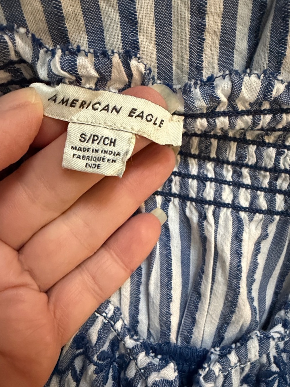 American Eagle Women's Blue & White Striped Puff Sleeve Embroidered Mini Dress S - Picture 12 of 13